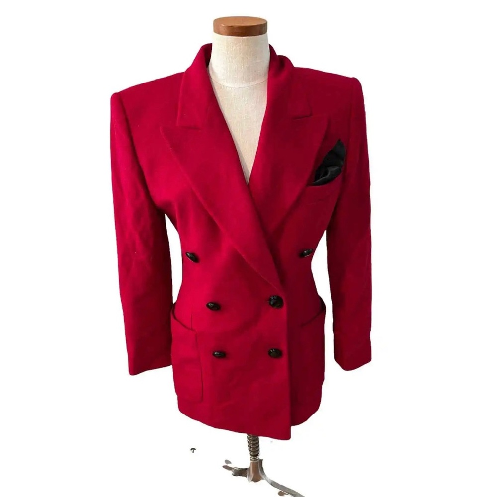 Vintage ESCADA by Margaret Ley Red wool and silk double breasted blazer